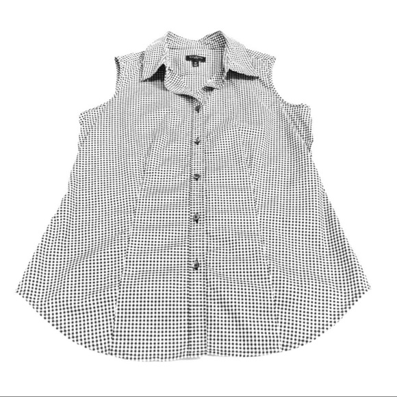 Talbots Tops - Talbots Balck White Check Botton Down Sleeveless Blouse 4P